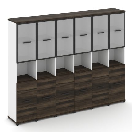 Concept Шкаф 6 узких секций, 5 ниш CN.STU-563 RMB B Дуб Мали/Белый Бриллиант/Металл Черный/Сатин 250