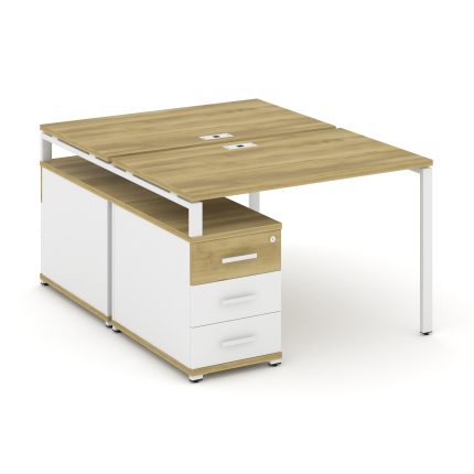 Concept Рабочая станция 2 места с двухсторонней опорной тумбой CN.DRS-302 W Дуб Винченцо/Белый Брилл