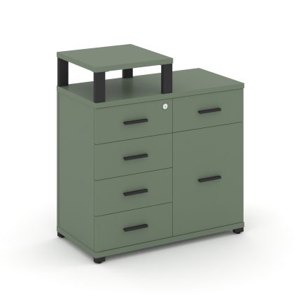 Concept Тумба приставная широкая 5 ящ.+1 распаш. фасад с надставкой узкой CN.TSP-017 B Кобо/Металл Ч