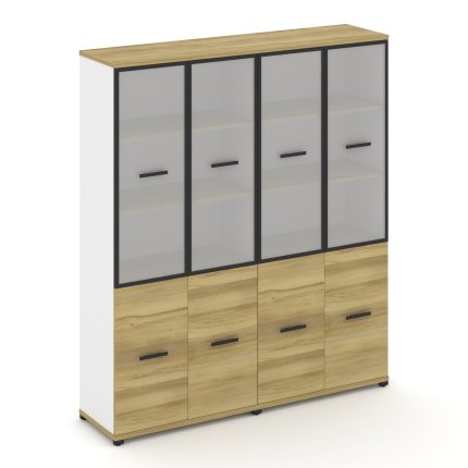 Concept Шкаф 2 широкие секции, 5 ниш CN.STS-522 RMB B Дуб Винченцо/Белый Бриллиант/Металл Черный/Сат