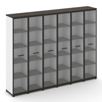 Concept Шкаф 6 узких секций, 5 ниш CN.STU-568 RPB B Дуб Мали/Белый Бриллиант/Металл Черный/Прозрачны