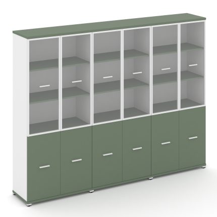 Concept Шкаф 3 широкие секции, 5 ниш CN.STS-532 RPW W Кобо/Белый Бриллиант/Металл Белый/Прозрачный 2