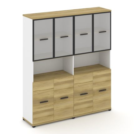 Concept Шкаф 2 широкие секции, 5 ниш CN.STS-523 RMB B Дуб Винченцо/Белый Бриллиант/Металл Черный/Сат