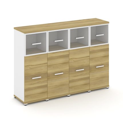 Concept Шкаф 4 узкие секции, 3 ниши CN.STU-344 RPW W Дуб Винченцо/Белый Бриллиант/Металл Белый/Прозр