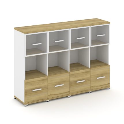 Concept Шкаф 4 узкие секции, 3 ниши CN.STU-345 RPW W Дуб Винченцо/Белый Бриллиант/Металл Белый/Прозр