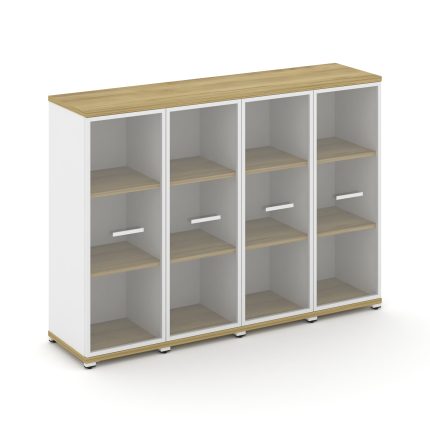 Concept Шкаф 4 узкие секции, 3 ниши CN.STU-346 RPW W Дуб Винченцо/Белый Бриллиант/Металл Белый/Прозр