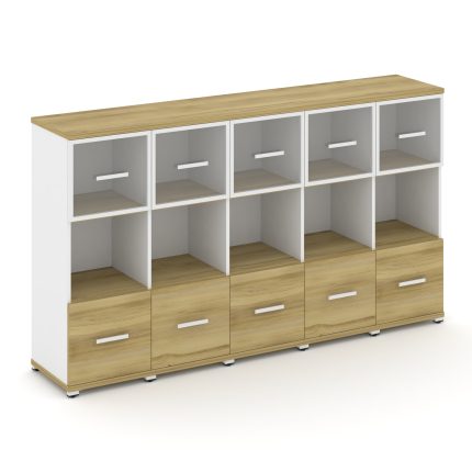 Concept Шкаф 5 узких секций, 3 ниши CN.STU-355 RPW W Дуб Винченцо/Белый Бриллиант/Металл Белый/Прозр