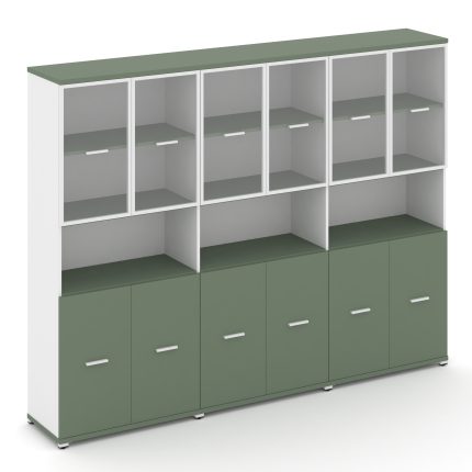 Concept Шкаф 3 широкие секции, 5 ниш CN.STS-533 RPW W Кобо/Белый Бриллиант/Металл Белый/Прозрачный 2