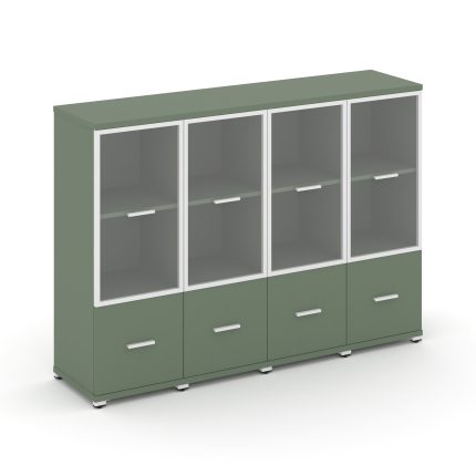 Concept Шкаф 4 узкие секции, 3 ниши CN.STU-342 RPW W Кобо/Металл Белый/Прозрачный 1668*420*1186