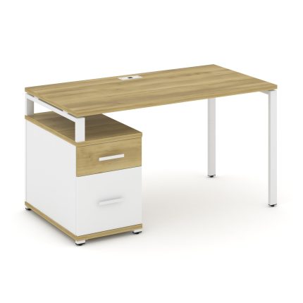 Concept Стол письменный с 1 опорной тумбой CN.SP-307 W Дуб Винченцо/Белый Бриллиант/Металл Белый 138