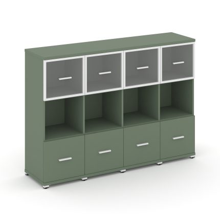 Concept Шкаф 4 узкие секции, 3 ниши CN.STU-345 RPW W Кобо/Металл Белый/Прозрачный 1668*420*1186