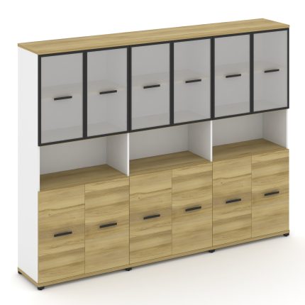 Concept Шкаф 3 широкие секции, 5 ниш CN.STS-533 RMB B Дуб Винченцо/Белый Бриллиант/Металл Черный/Сат