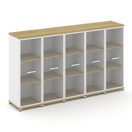 Concept Шкаф 5 узких секций, 3 ниши CN.STU-356 RPW W Дуб Винченцо/Белый Бриллиант/Металл Белый/Прозр