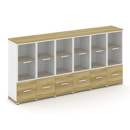 Concept Шкаф 6 узких секций, 3 ниши CN.STU-362 RPW W Дуб Винченцо/Белый Бриллиант/Металл Белый/Прозр