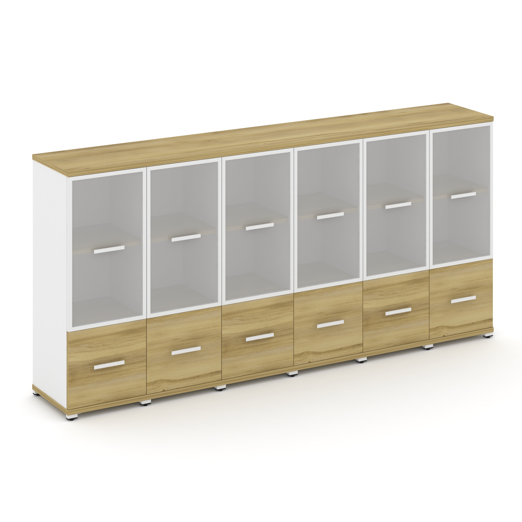 Concept Шкаф 6 узких секций, 3 ниши CN.STU-362 RMW W Дуб Винченцо/Белый Бриллиант/Металл Белый/Сатин