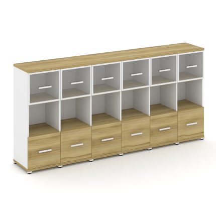 Concept Шкаф 6 узких секций, 3 ниши CN.STU-365 RPW W Дуб Винченцо/Белый Бриллиант/Металл Белый/Прозр