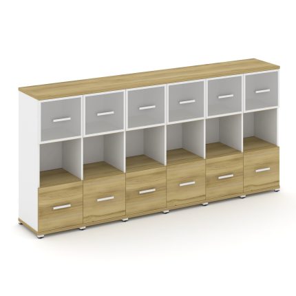 Concept Шкаф 6 узких секций, 3 ниши CN.STU-365 RMW W Дуб Винченцо/Белый Бриллиант/Металл Белый/Сатин