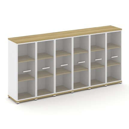 Concept Шкаф 6 узких секций, 3 ниши CN.STU-366 RPW W Дуб Винченцо/Белый Бриллиант/Металл Белый/Прозр