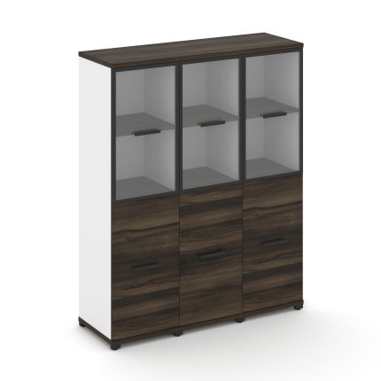 Concept Шкаф 3 узкие секции, 4 ниши CN.STU-432 RPB B Дуб Мали/Белый Бриллиант/Металл Черный/Прозрачн