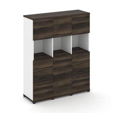 Concept Шкаф 3 узкие секции, 4 ниши CN.STU-435 B Дуб Мали/Белый Бриллиант/Металл Черный 1252*420*155