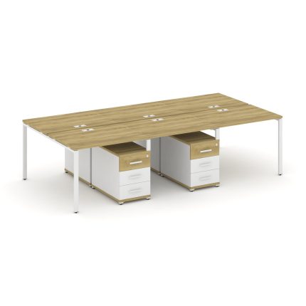 Concept Рабочая станция 6 мест с 2 двухсторонними опорными тумбами CN.DRS-341 W Дуб Винченцо/Белый Б