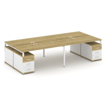 Concept Рабочая станция 4 места с 2 двухсторонними опорными тумбами CN.DRS-328 W Дуб Винченцо/Белый