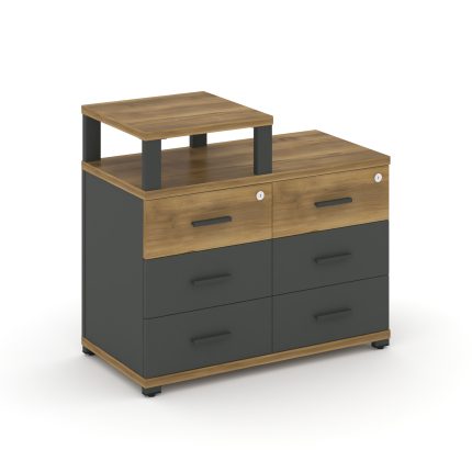 Concept Тумба приставная широкая 6 ящ. с надставкой узкой CN.TSP-008 A Сандал Янтарный/Антрацит/Мета