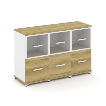 Concept Шкаф 3 узкие секции, 2 ниши CN.STU-232 RPW W Дуб Винченцо/Белый Бриллиант/Металл Белый/Прозр