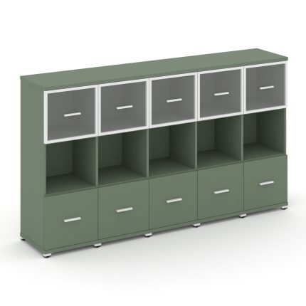 Concept Шкаф 5 узких секций, 3 ниши CN.STU-355 RPW W Кобо/Металл Белый/Прозрачный 2084*420*1186