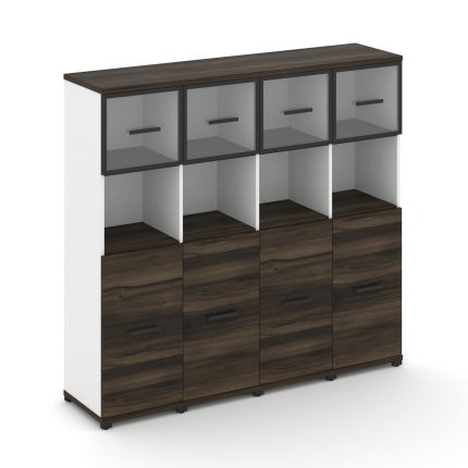 Concept Шкаф 4 узкие секции, 4 ниши CN.STU-445 RPB B Дуб Мали/Белый Бриллиант/Металл Черный/Прозрачн