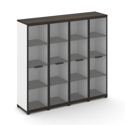 Concept Шкаф 4 узкие секции, 4 ниши CN.STU-446 RPB B Дуб Мали/Белый Бриллиант/Металл Черный/Прозрачн