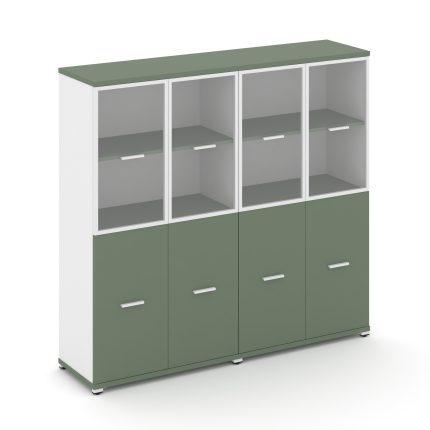 Concept Шкаф 2 широкие секции, 4 ниши CN.STS-422 RPW W Кобо/Белый Бриллиант/Металл Белый/Прозрачный