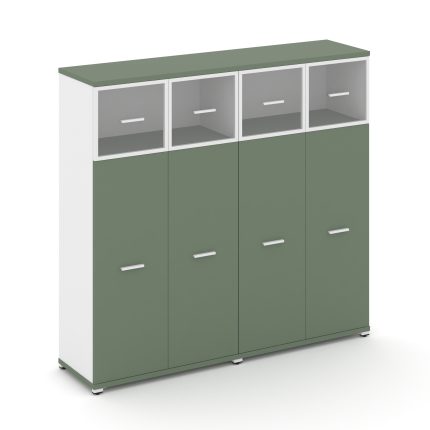 Concept Шкаф 2 широкие секции, 4 ниши CN.STS-424 RPW W Кобо/Белый Бриллиант/Металл Белый/Прозрачный