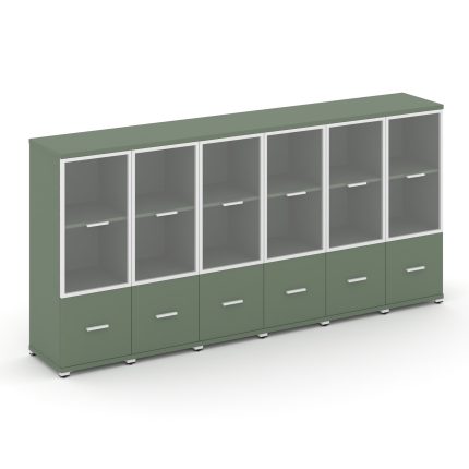 Concept Шкаф 6 узких секций, 3 ниши CN.STU-362 RPW W Кобо/Металл Белый/Прозрачный 2500*420*1186