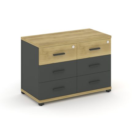 Concept Тумба приставная широкая 6 ящ. CN.TSP-007 A Дуб Винченцо/Антрацит/Металл Антрацит 836*420*58