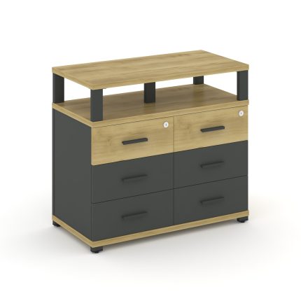 Concept Тумба приставная широкая 6 ящ. с надставкой широкой CN.TSP-009 A Дуб Винченцо/Антрацит/Метал