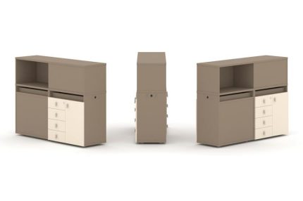 Estetica Набор №16. Тумба двойная+низкая надставка ES.NB.2N-16 Латте/Сатин 1500*410*1135