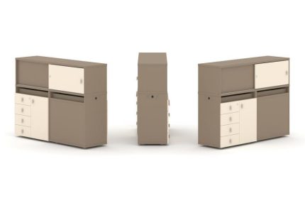 Estetica Набор №17. Тумба двойная+низкая надставка ES.NB.2N-17 Латте/Сатин 1500*410*1135