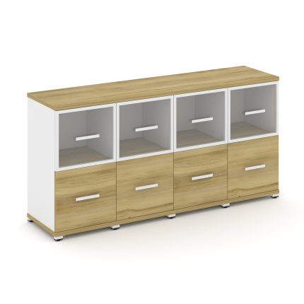 Concept Шкаф 4 узкие секции, 2 ниши CN.STU-242 RPW W Дуб Винченцо/Белый Бриллиант/Металл Белый/Прозр