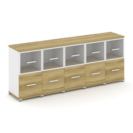 Concept Шкаф 5 узких секций, 2 ниши CN.STU-252 RPW W Дуб Винченцо/Белый Бриллиант/Металл Белый/Прозр