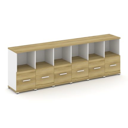 Concept Шкаф 6 узких секций, 2 ниши CN.STU-261 W Дуб Винченцо/Белый Бриллиант/Металл Белый 2500*420*