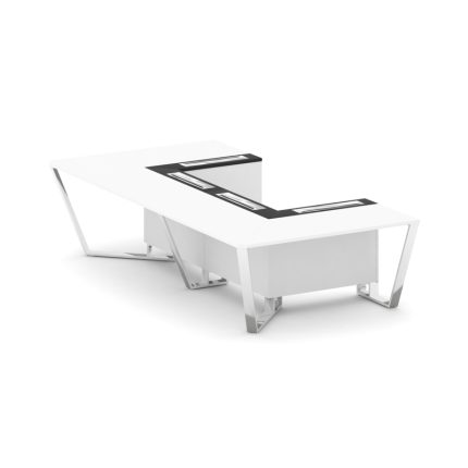 Steel Meet Стол переговорный П-образный MMK-PR.B.SP-07P Белый Бриллиант/Графит Глянец/Нержавеющая Ст