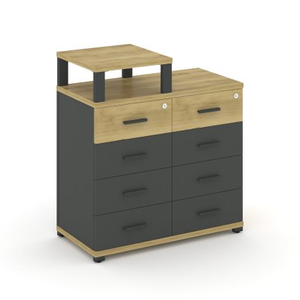 Concept Тумба приставная широкая 8 ящ. с надставкой узкой CN.TSP-014 A Дуб Винченцо/Антрацит/Металл