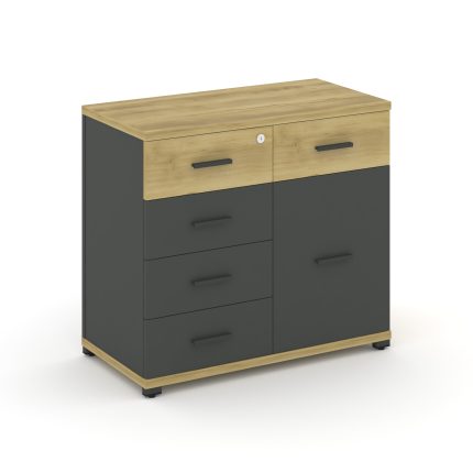 Concept Тумба приставная широкая 5 ящ.+1 распаш. фасад CN.TSP-016 A Дуб Винченцо/Антрацит/Металл Ант