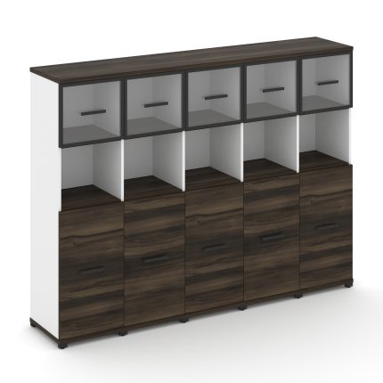 Concept Шкаф 5 узких секций, 4 ниши CN.STU-455 RPB B Дуб Мали/Белый Бриллиант/Металл Черный/Прозрачн