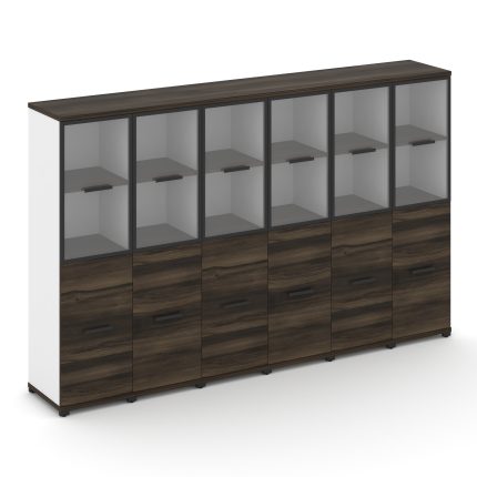 Concept Шкаф 6 узких секций, 4 ниши CN.STU-462 RPB B Дуб Мали/Белый Бриллиант/Металл Черный/Прозрачн