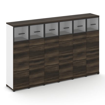 Concept Шкаф 6 узких секций, 4 ниши CN.STU-464 RPB B Дуб Мали/Белый Бриллиант/Металл Черный/Прозрачн