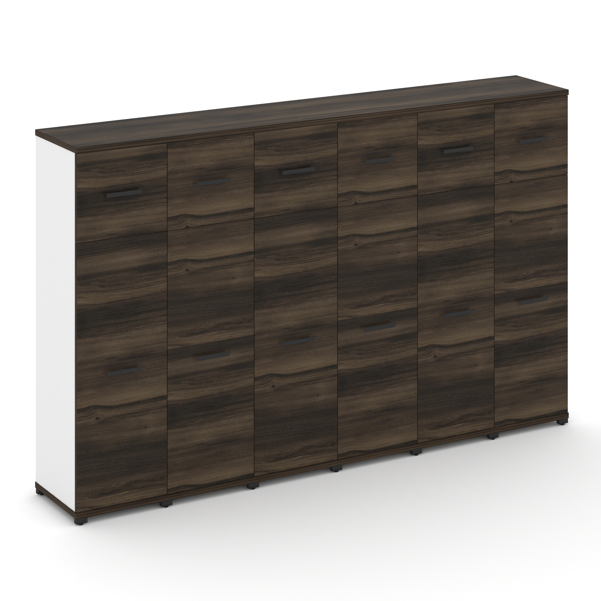 Concept Шкаф 6 узких секций, 4 ниши CN.STU-464 B Дуб Мали/Белый Бриллиант/Металл Черный 2500*420*155