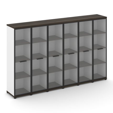 Concept Шкаф 6 узких секций, 4 ниши CN.STU-466 RPB B Дуб Мали/Белый Бриллиант/Металл Черный/Прозрачн