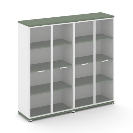 Concept Шкаф 2 широкие секции, 4 ниши CN.STS-426 RPW W Кобо/Белый Бриллиант/Металл Белый/Прозрачный